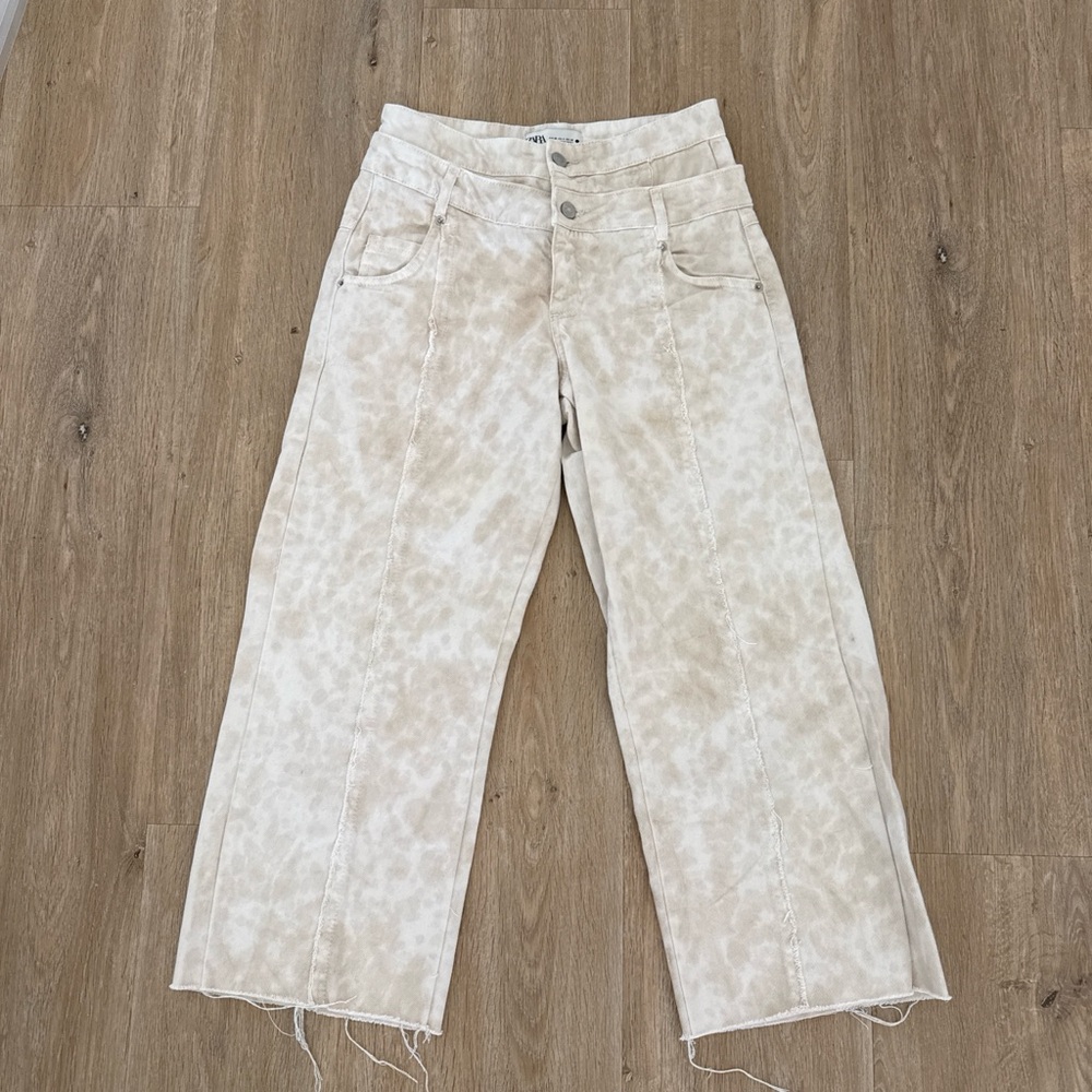 Zara Double Waist Women's Neutral Tie-Dye Wide-Leg Jeans 4